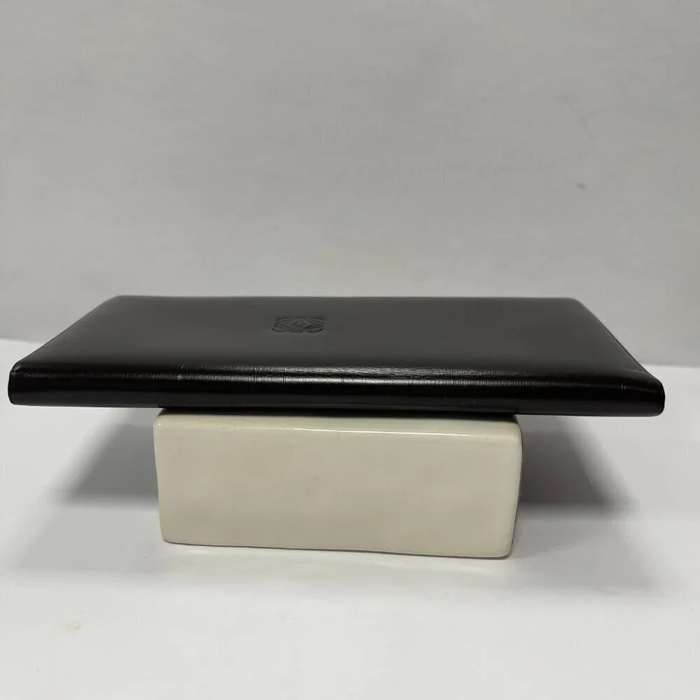 Loewe Men's Dark Brown Nappy Lambskin Long Bifold Wallet - Preowned